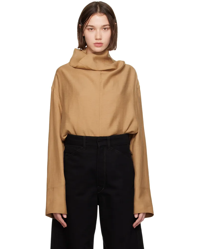 Totême Tan Funnel-Neck Blouse Camel