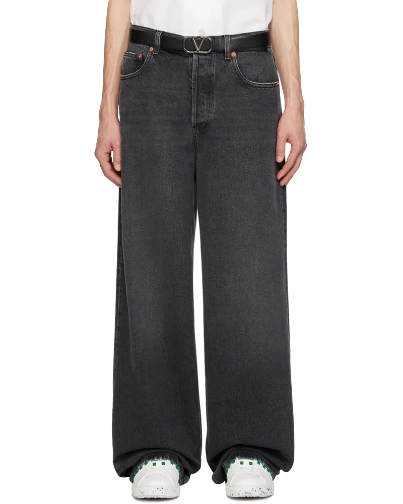 Valentino Garavani Black Creased Jeans Nero