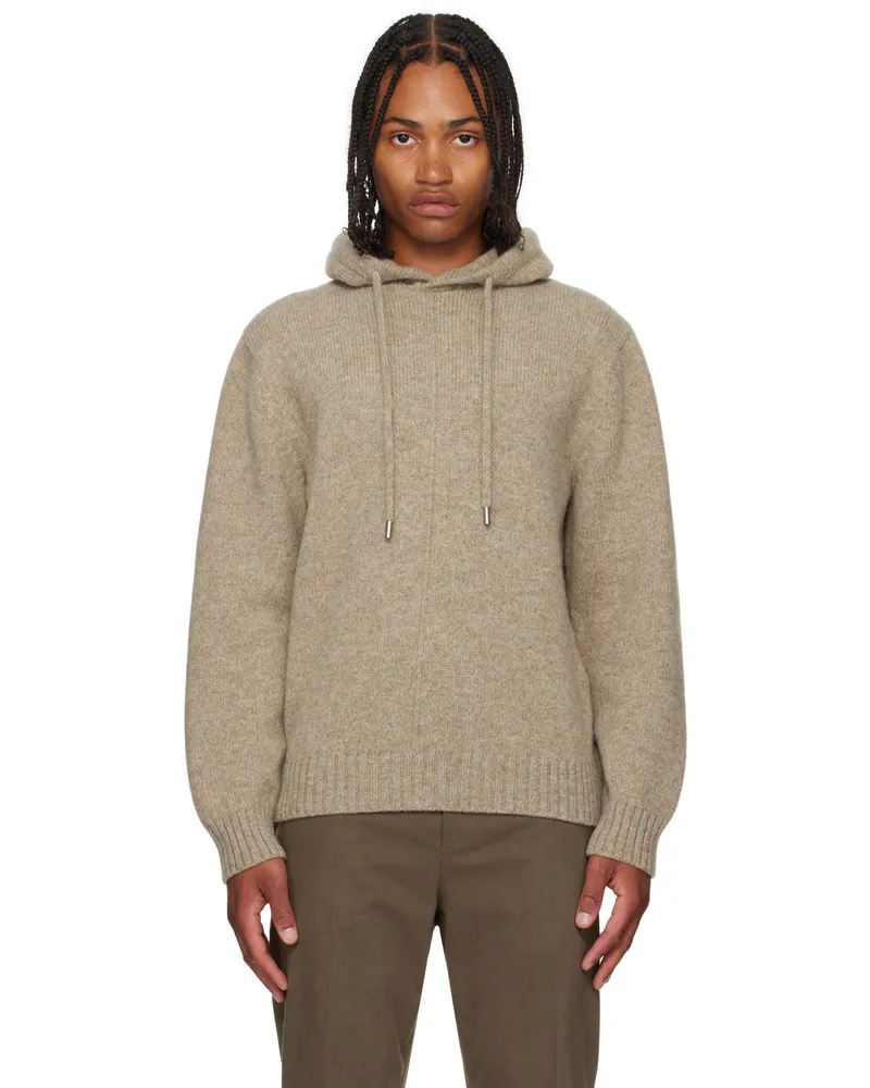 Ferragamo Beige Knit Hoodie Safari