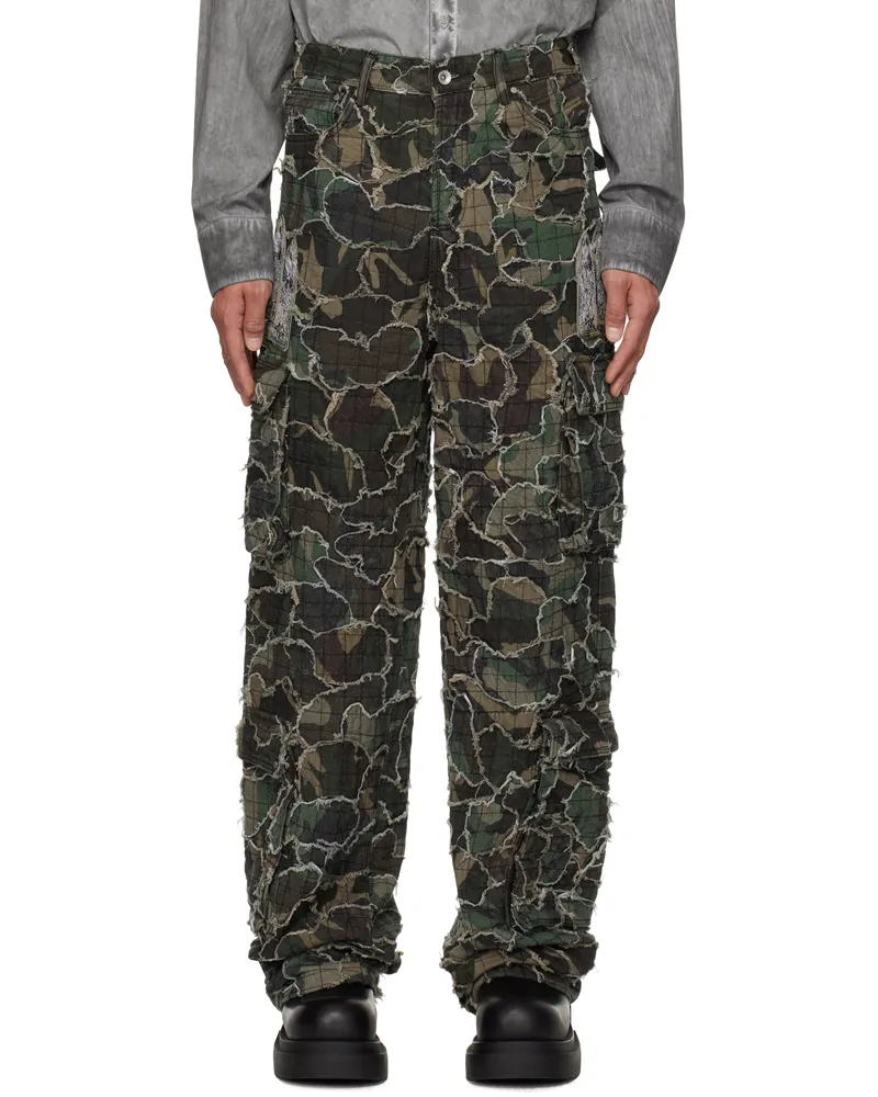 WHO DECIDES WAR Khaki Washed Camo Cargo Pants Olive