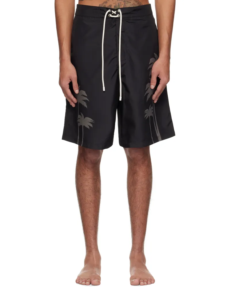 Palm Angels Black Palms Print Swim Shorts Black