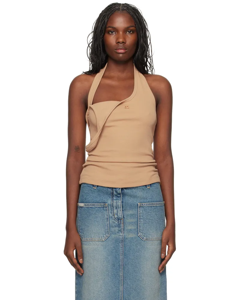 Courrèges Beige Asymmetric Rib 90's Tank Top 1019