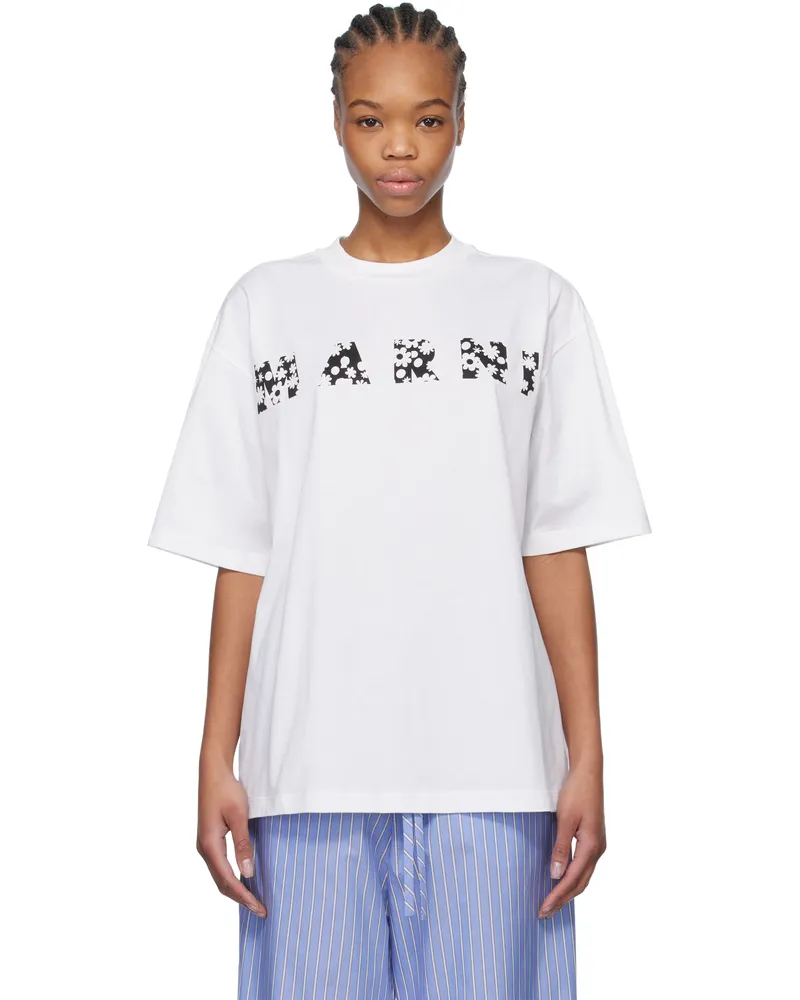 Marni White Pop Fields Logo T-shirt Flw01