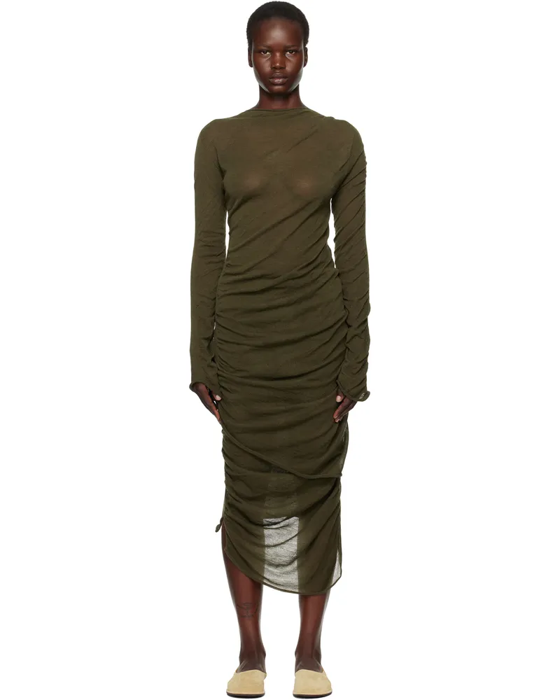Issey Miyake Green Ambiguous Wool Midi Dress 68