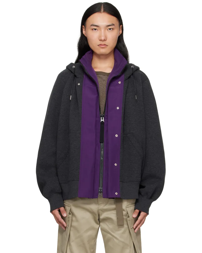 Sacai Gray & Purple Sponge Sweat & Grosgrain Hoodie 326