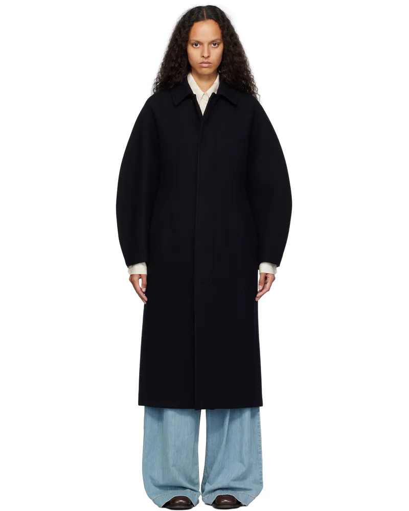 AURALEE Navy Sponge Wool Melton Soutien Collar Coat Dark