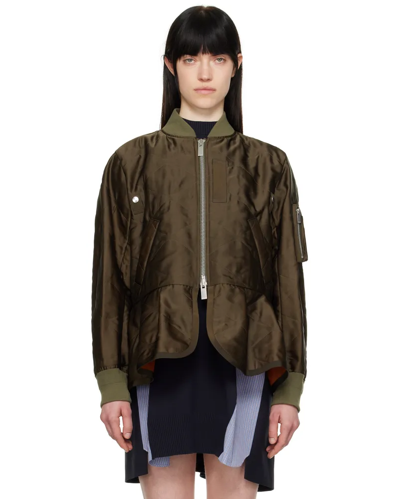 Sacai Khaki Quilted Satin Bomber Jacket 501