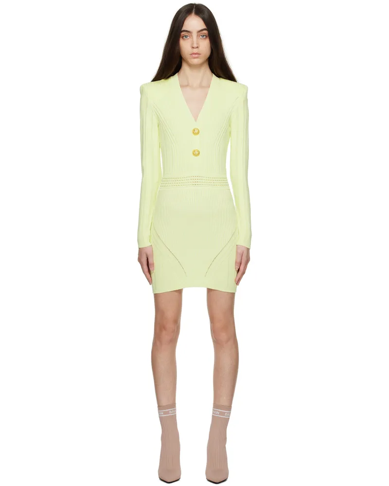 Balmain Yellow Ribbed Minidress 1af