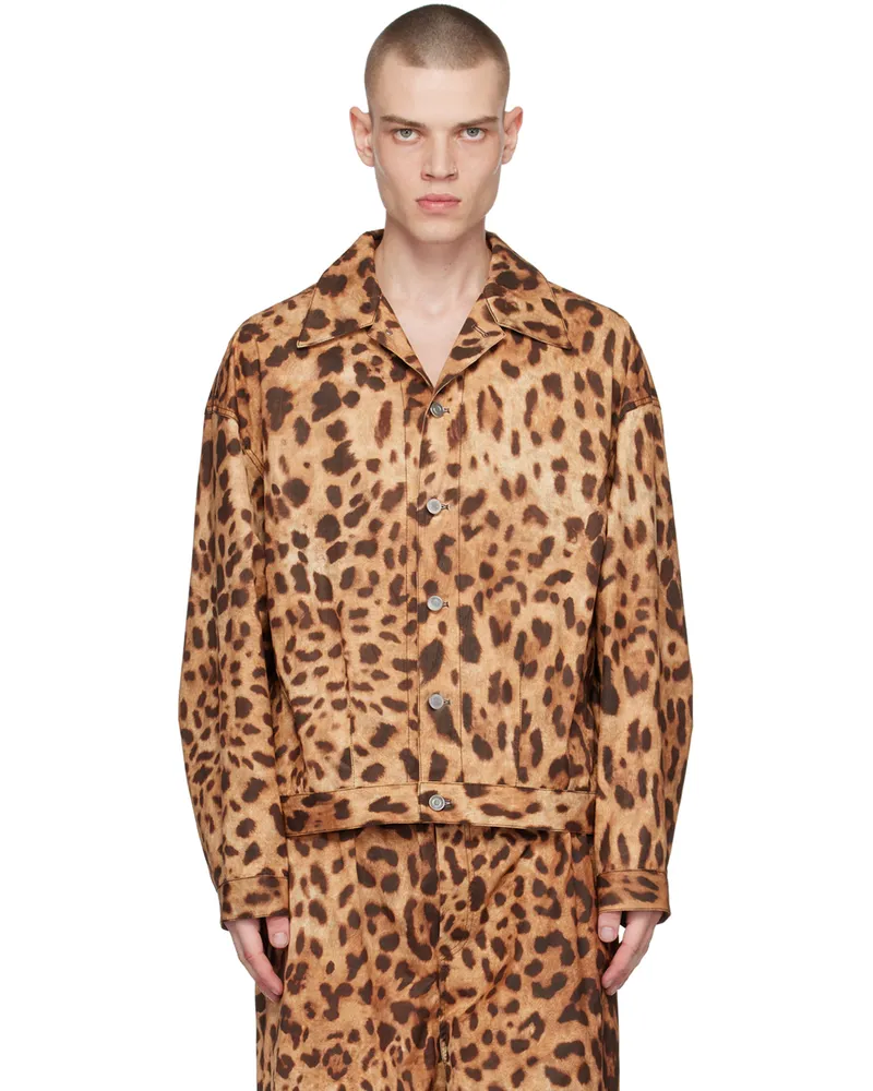 WE 11 DONE Brown & Tan Allover Printed Jacket Brown