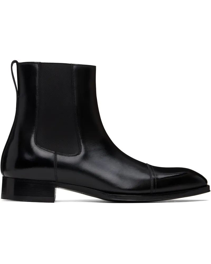 Tom Ford Black Leather Elkan Chelsea Boots Black