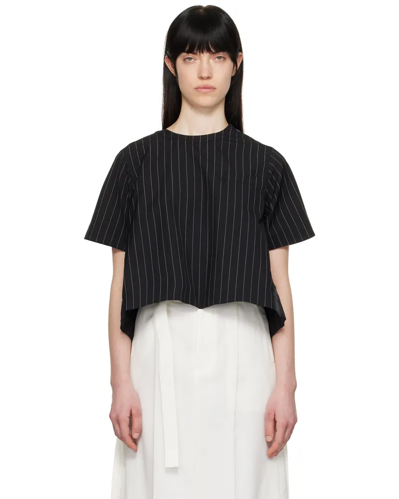 Sacai Black Wool Silk Suiting & Nylon Twill T-shirt 816