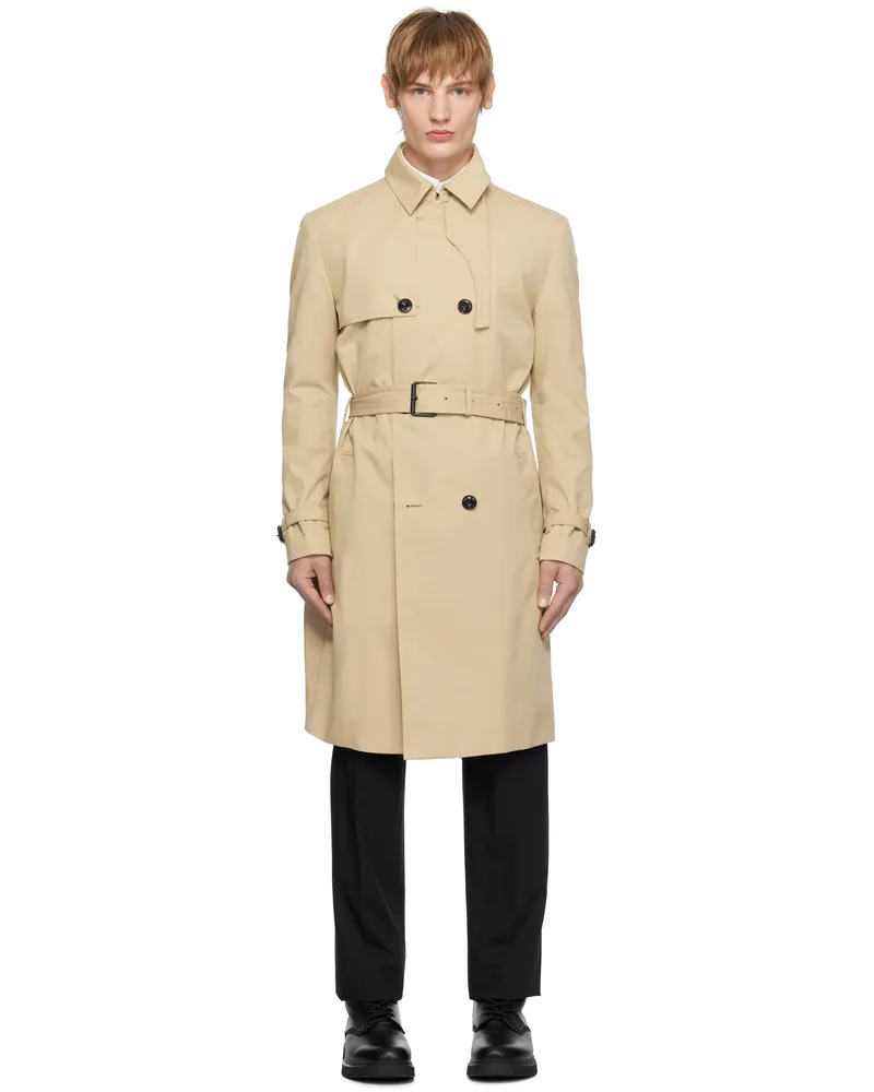 HUGO BOSS Beige Double-Breasted Trench Coat 269-medium