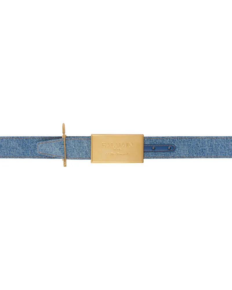 Balmain Blue Denim Safety Pin Belt 680