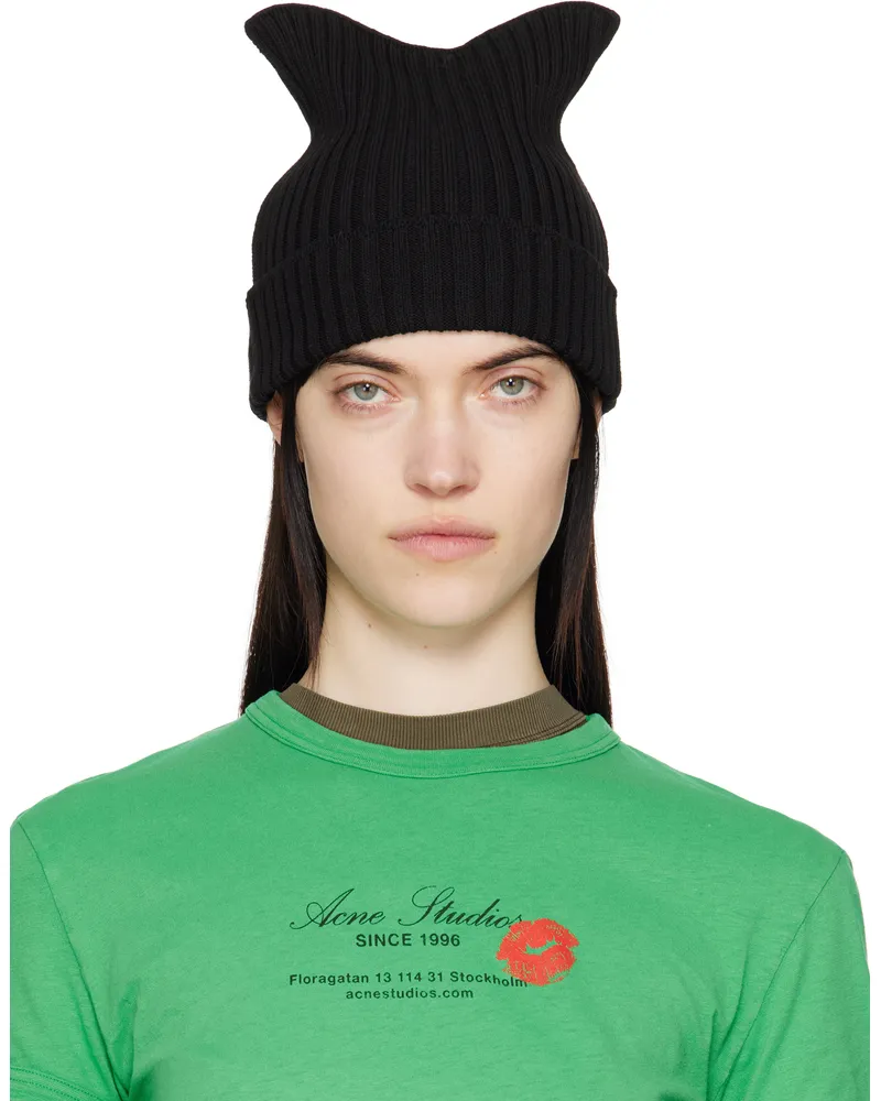 Acne Studios Black Ribbed Square Beanie 900