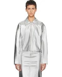 STAUD Silver Lennox Faux-Leather Jacket Slvr