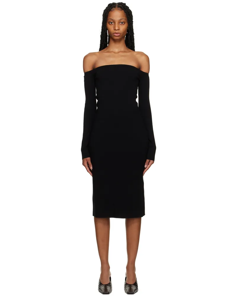 Filippa K Black Off-The-Shoulder Midi Dress Black