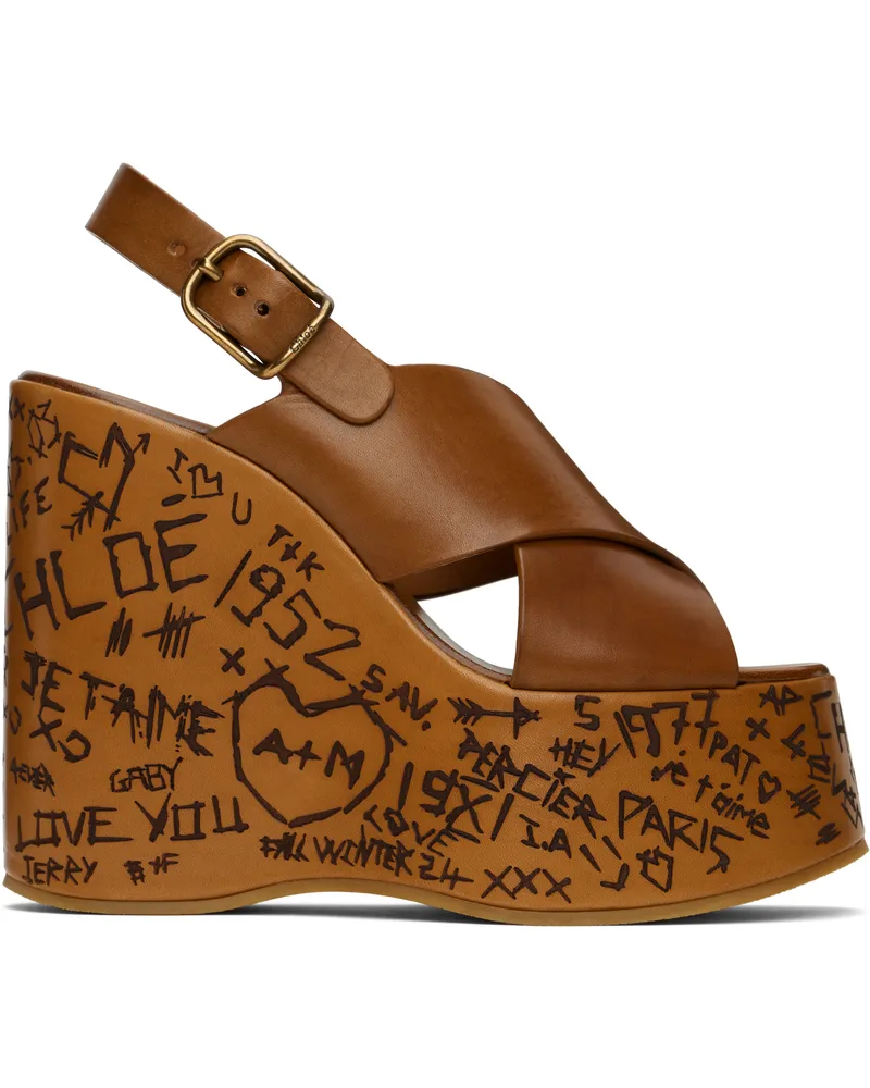 Chloé Brown Maxime Wedge Sandals 27t