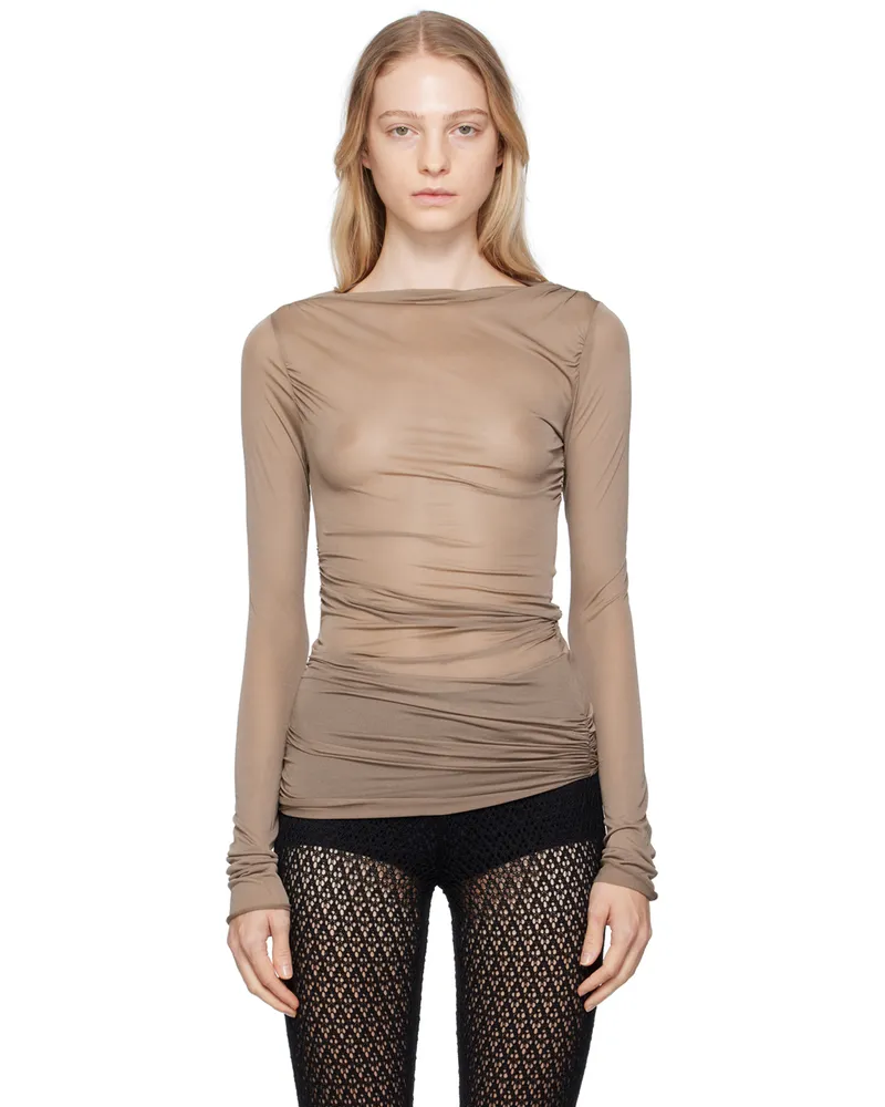 Blumarine Taupe Semi-Sheer Blouse N0811