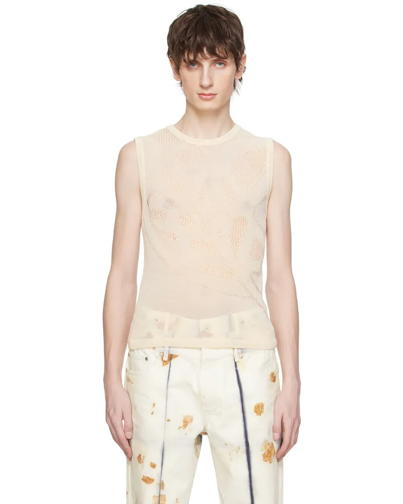 Feng Chen Wang Off-White Open Knit Tank Top White