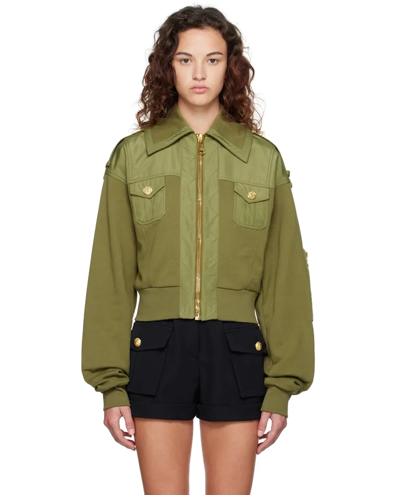 Balmain Khaki Cropped Jacket 7ch