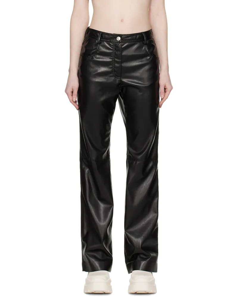 MSGM Black Paneled Faux-Leather Trousers 99