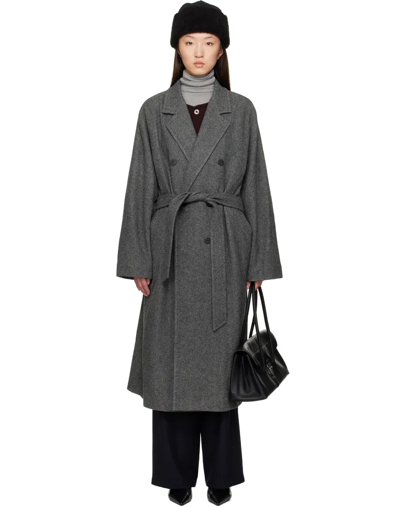 LE 17 SEPTEMBRE Gray Double-Breasted Belted Coat Gray