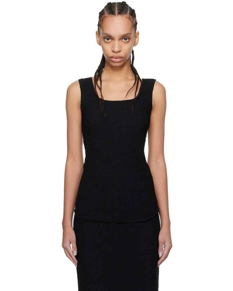Mame Kurogouchi Black Scoop Neck Tank Top Black