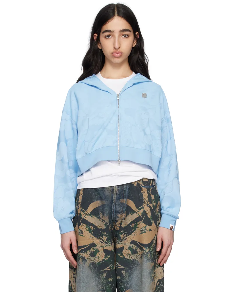 BAPE Blue Solid Camo Jacquard One Point Cropped Zip Hoodie Sax