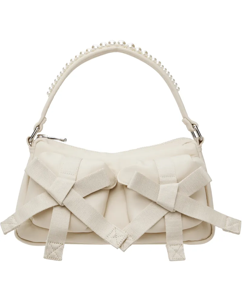 Simone Rocha Off-White Beaded Utility Bow Pochette Bag Stone
