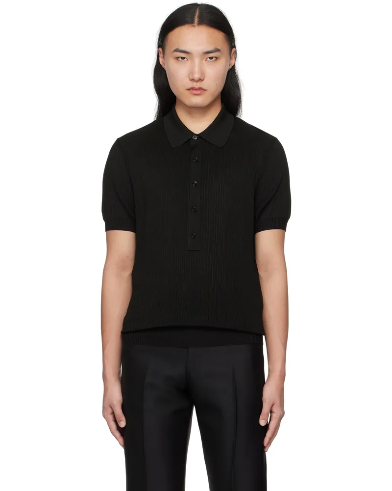 Tom Ford Black Spread Collar Polo Black