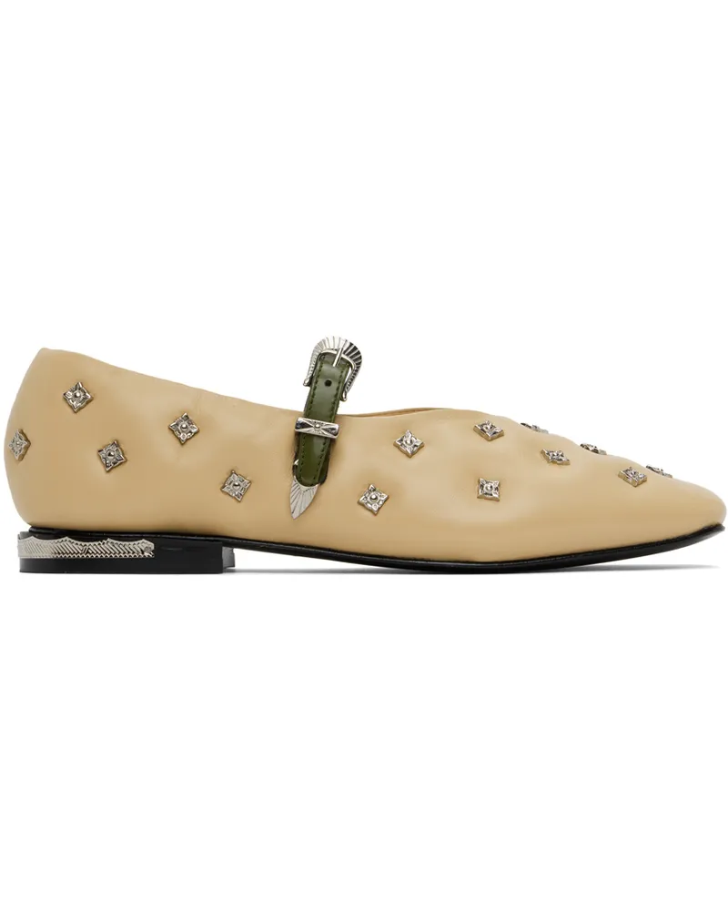 Toga Beige & Khaki Mary Jane Ballerina Flats Aj1342