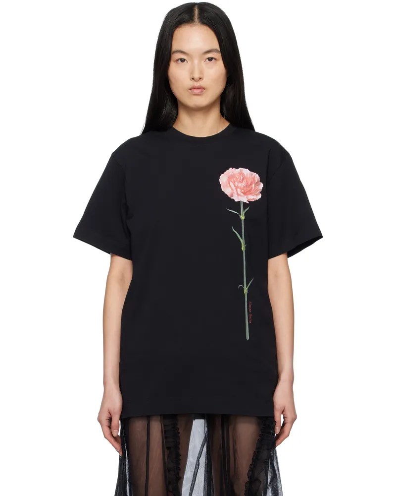Simone Rocha Black Carnation Print Short Sleeve T-shirt Black