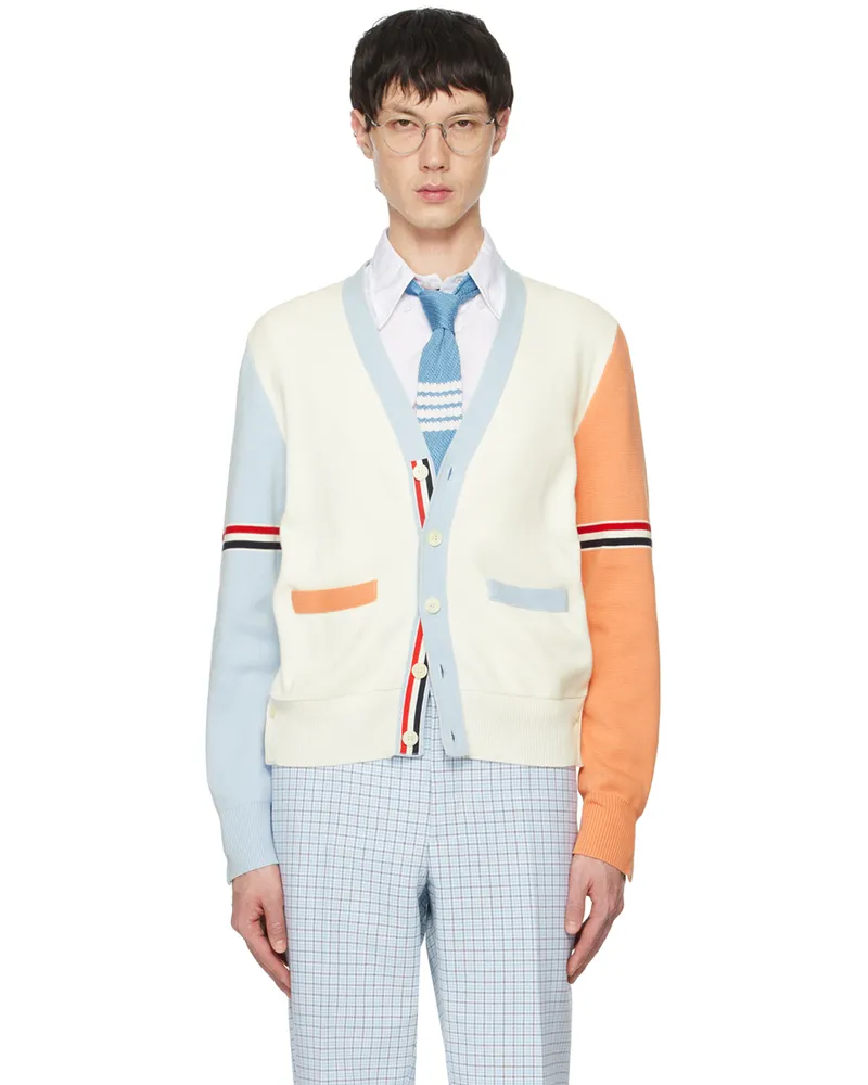 Thom Browne White Y-Neck Cardigan 996