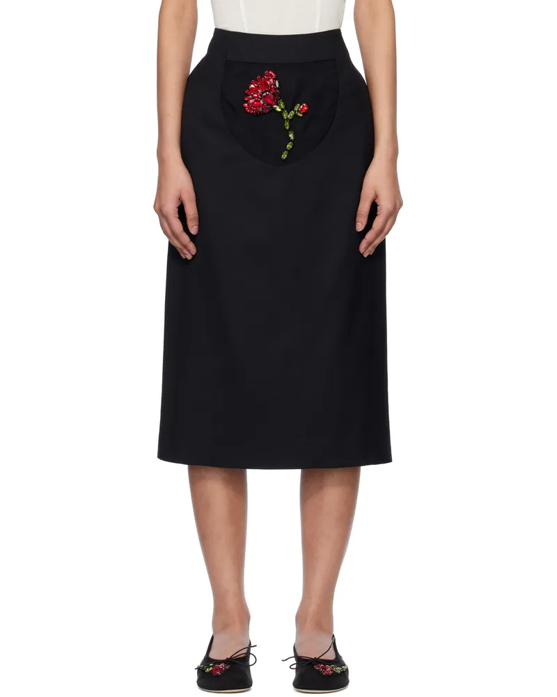 Simone Rocha Black Embellished Flower Peek-A-Boo Midi Skirt Black