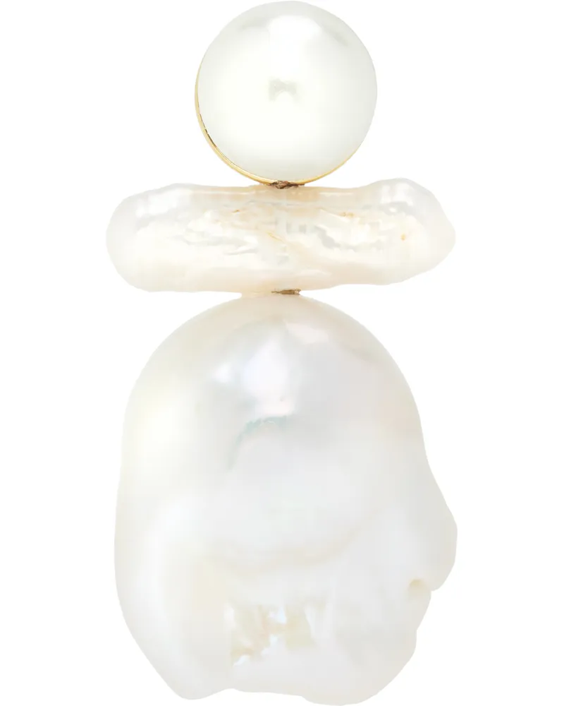 Simone Rocha White Stacked Baroque Pearl Stud Single Earring