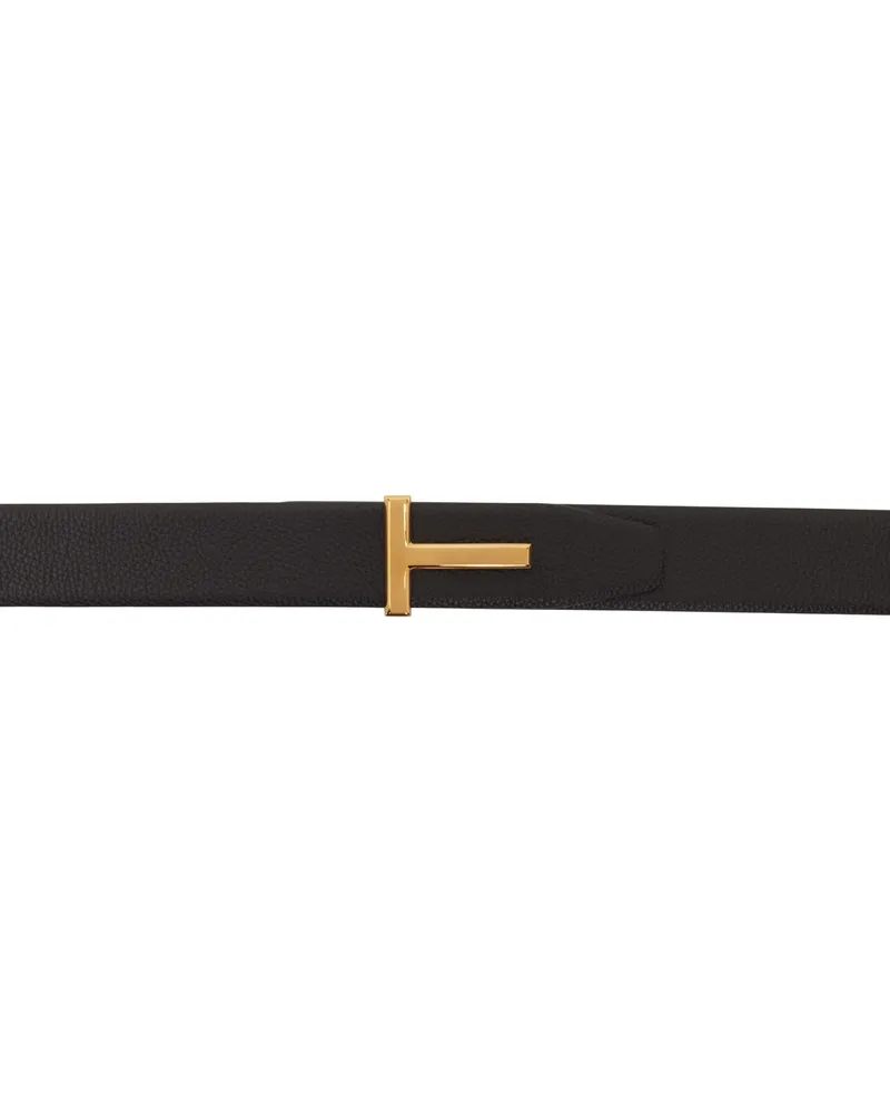 Tom Ford Brown & Black Leather Ridge T Reversible Belt Brown