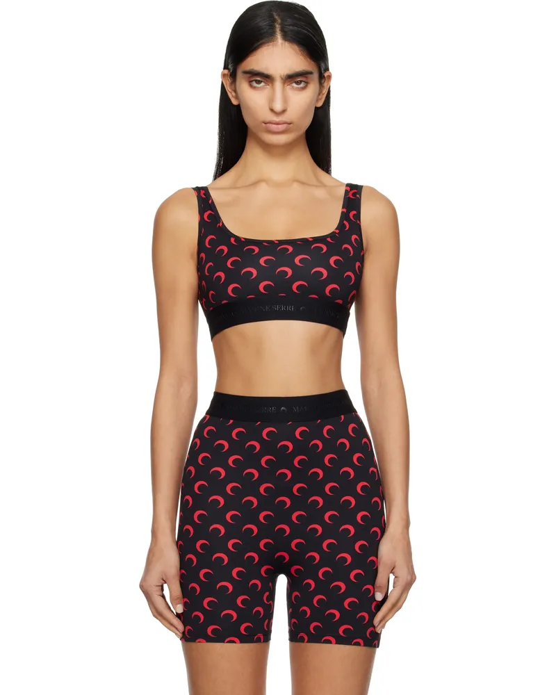 Marine Serre SSENSE Exclusive Black & Red Moon Printed Jersey Sport Bra Bk97