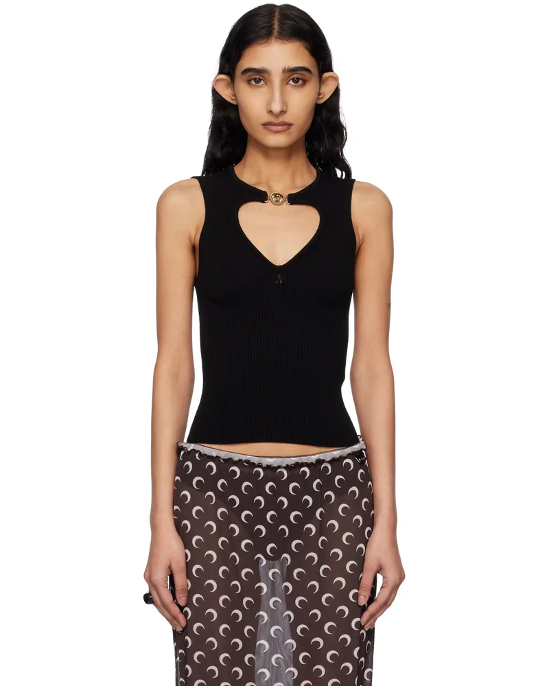 Marine Serre Black Moon Jewelry Knit Open Neck Tank Top Bk99