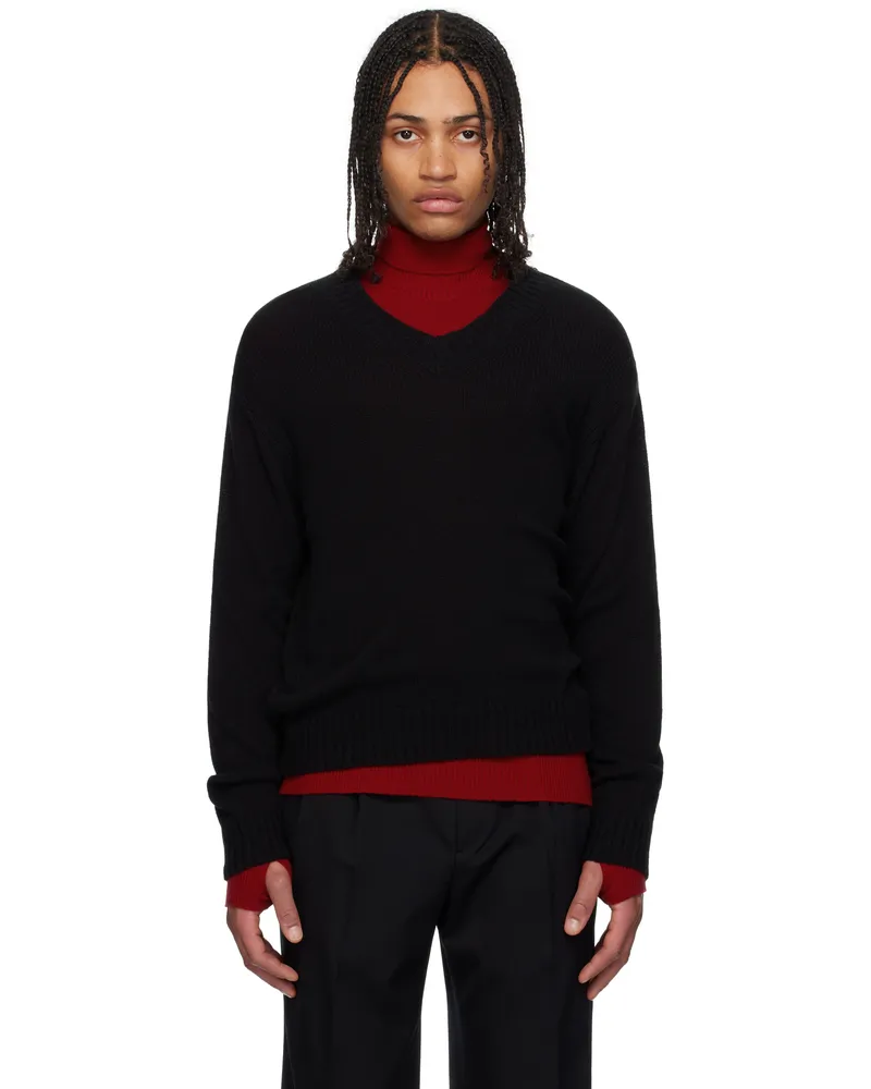 AURALEE Black Summer Cashmere Knit V-Neck Sweater Black