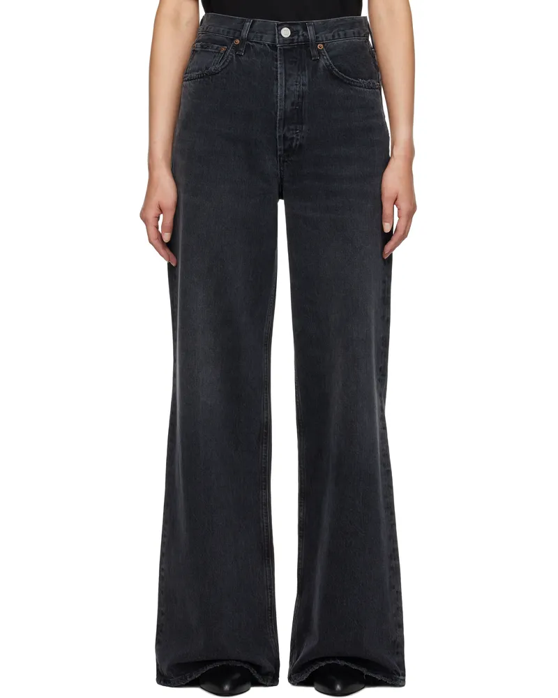 AGOLDE Black Dame High Rise Wide Leg No Cuff Jeans Hitch