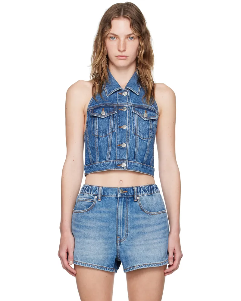 Alexander Wang Blue Halter Denim Vest Deep