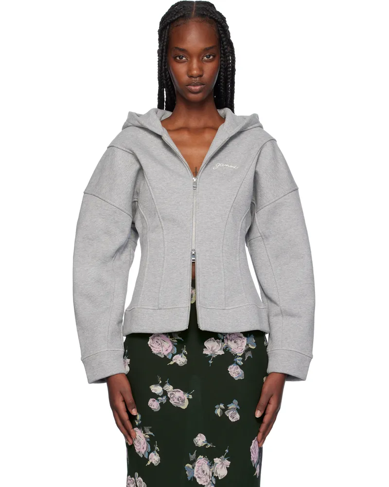 Ganni Gray Fleece Zip Hoodie 921