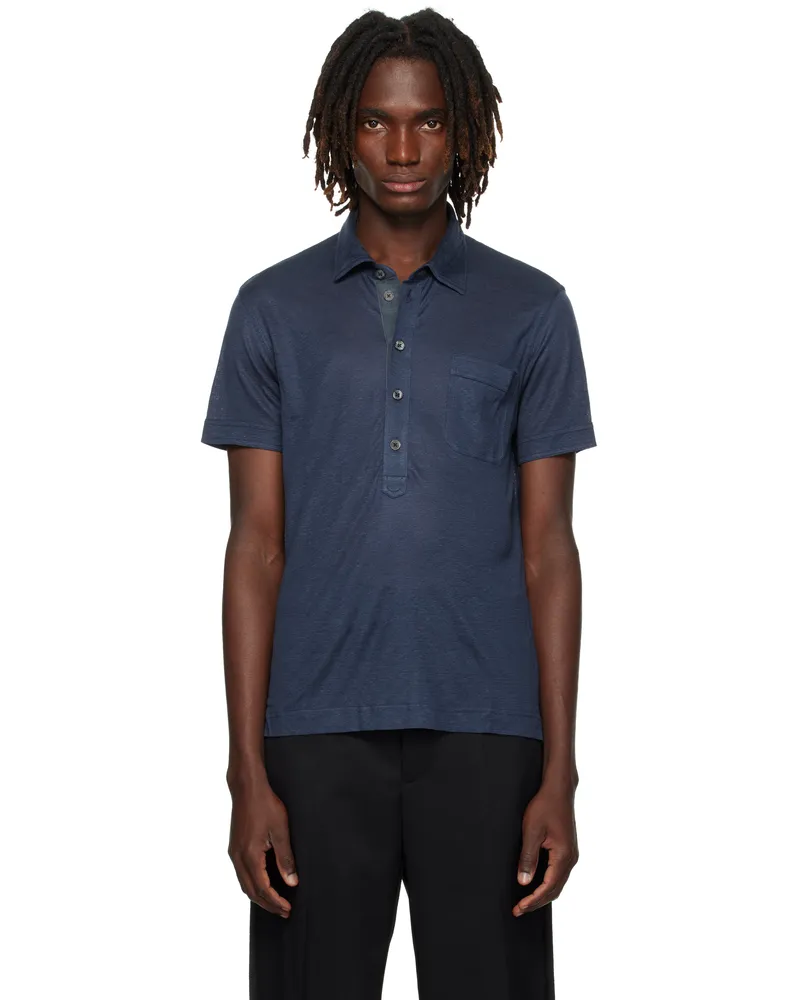 Tom Ford Navy Silk & Linen Polo Space