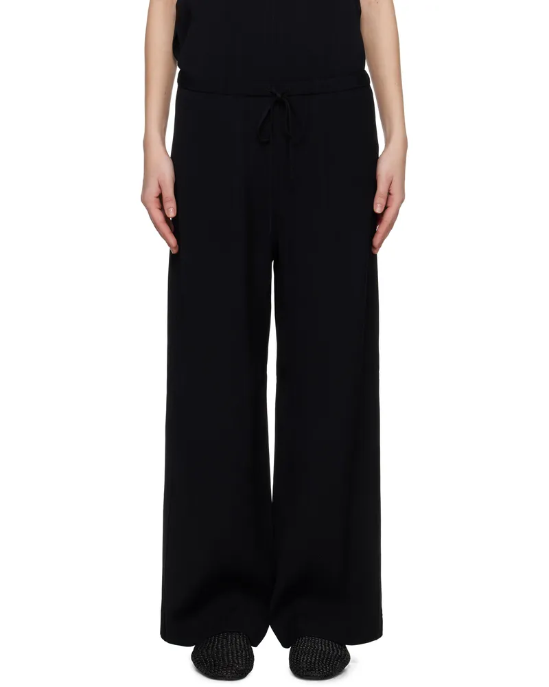 Totême Black Woven Stripe Drawstring Trousers Black