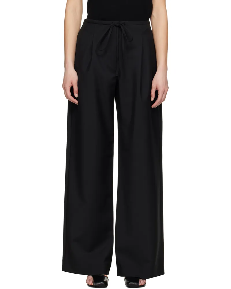 Róhe Black Relaxed Drawstring Trousers 001_308