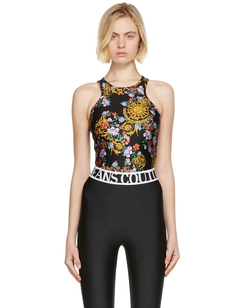 Versace Jeans Black Sun Flower Garland Bodysuit Eg53
