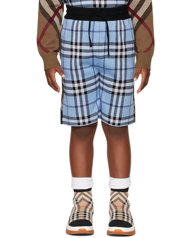 Burberry Kids Blue Contrast Check Shorts Blue