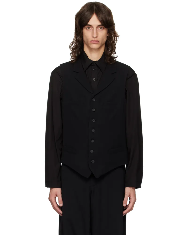 Yohji Yamamoto Black Notched Lapel Gabardine Waistcoat Black