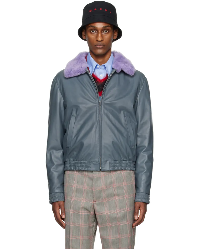 Marni Gray Contrast Leather Jacket 00n55