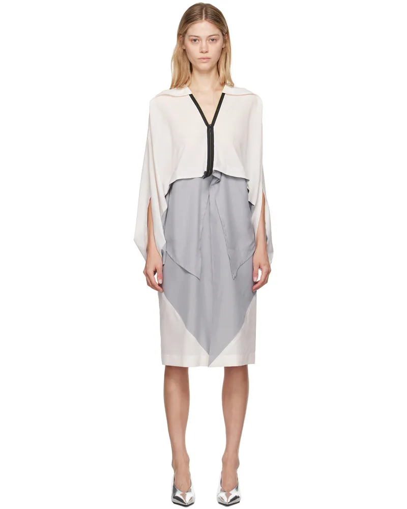 Issey Miyake Gray & Off-White Convex Midi Dress 10